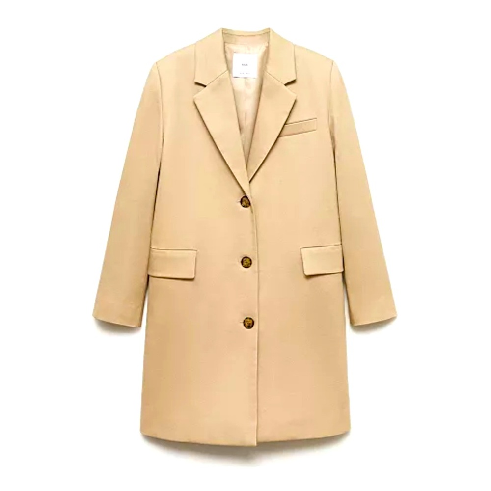 Tan Blazer with Notched Lapels and Textured Fabric
